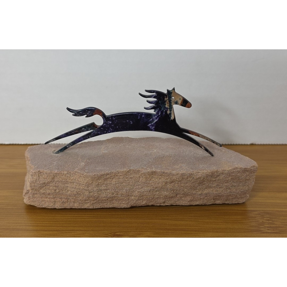 Vintage Lazart Spirit Horse Metal Art Miniature Sculpture Mounted on Sandstone